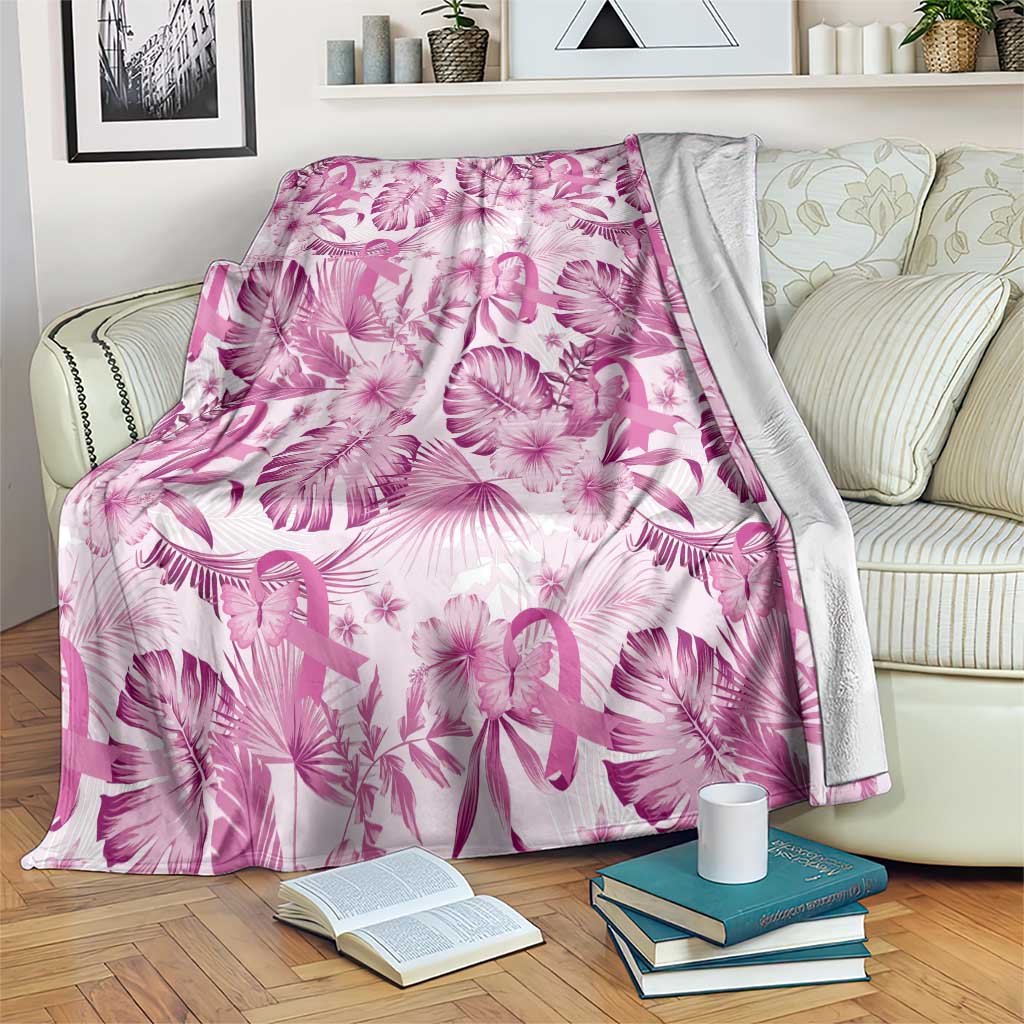 Pink Ribbon Hibiscus Tropical Pattern Blanket Breast Cancer