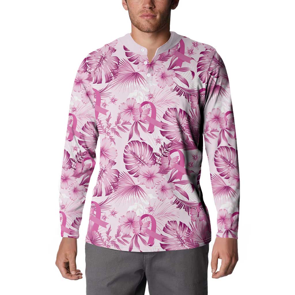 Pink Ribbon Hibiscus Tropical Pattern Button Sweatshirt Breast Cancer