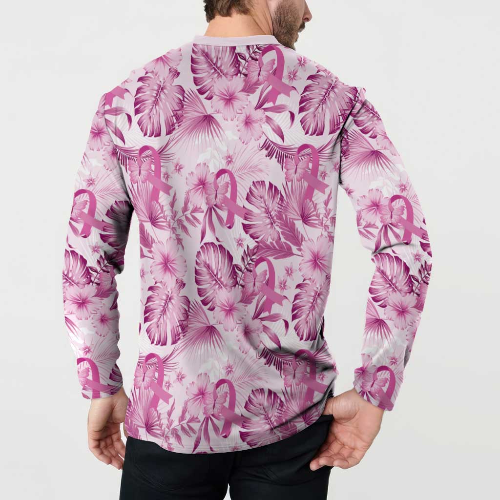 Pink Ribbon Hibiscus Tropical Pattern Button Sweatshirt Breast Cancer