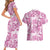 Pink Ribbon Hibiscus Tropical Pattern Couples Matching Short Sleeve Bodycon Dress and Hawaiian Shirt Breast Cancer