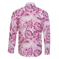 Pink Ribbon Hibiscus Tropical Pattern Family Matching Long Sleeve Bodycon Dress and Hawaiian Shirt Breast Cancer LT01 - Polynesian Pride