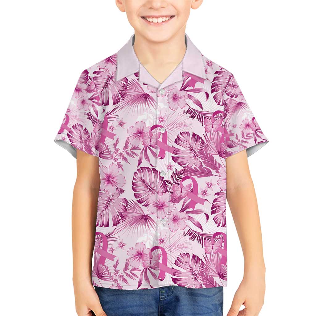 Pink Ribbon Hibiscus Tropical Pattern Family Matching Long Sleeve Bodycon Dress and Hawaiian Shirt Breast Cancer LT01 Son's Shirt Pink - Polynesian Pride