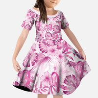 Pink Ribbon Hibiscus Tropical Pattern Family Matching Mermaid Dress and Hawaiian Shirt Breast Cancer LT01 Daughter's Dress Pink - Polynesian Pride
