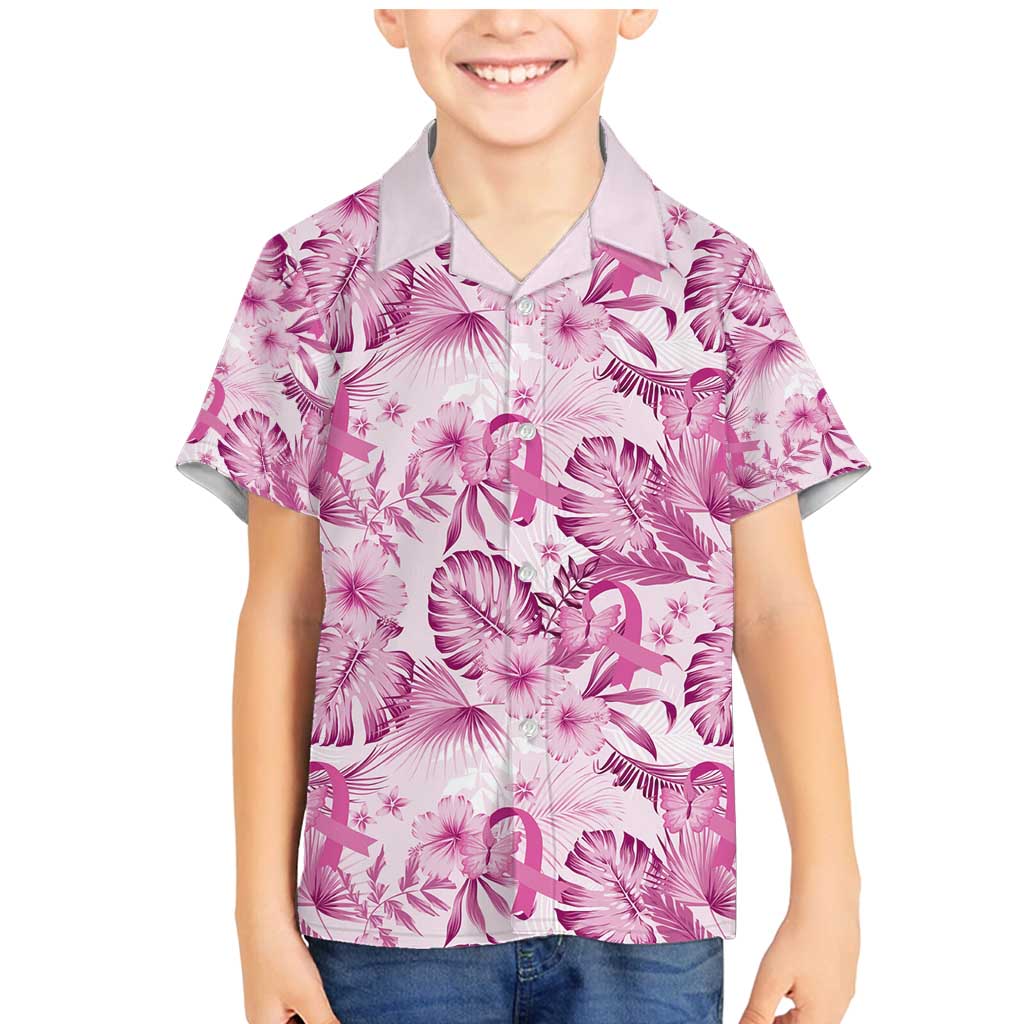 Pink Ribbon Hibiscus Tropical Pattern Family Matching Mermaid Dress and Hawaiian Shirt Breast Cancer LT01 Son's Shirt Pink - Polynesian Pride