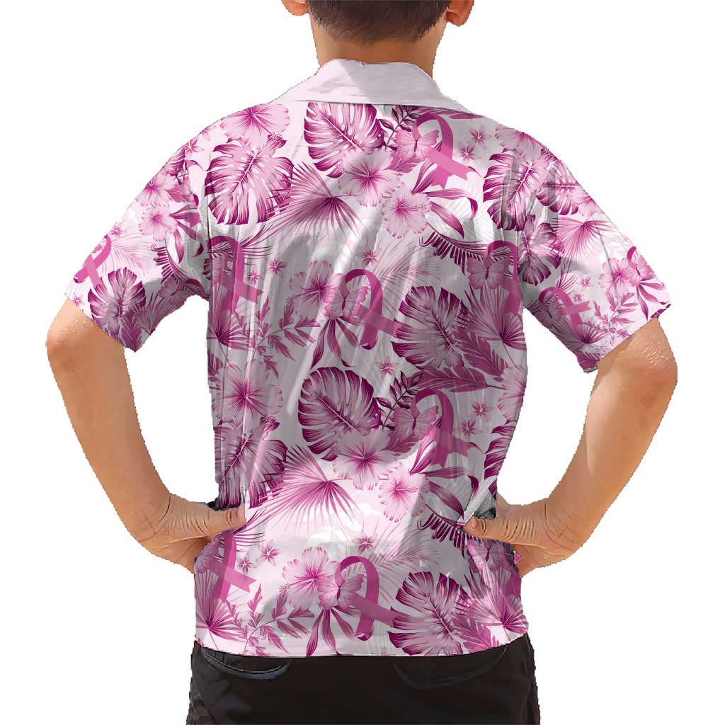 Pink Ribbon Hibiscus Tropical Pattern Family Matching Short Sleeve Bodycon Dress and Hawaiian Shirt Breast Cancer LT01 - Polynesian Pride