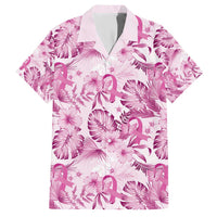 Pink Ribbon Hibiscus Tropical Pattern Family Matching Short Sleeve Bodycon Dress and Hawaiian Shirt Breast Cancer LT01 Dad's Shirt - Short Sleeve Pink - Polynesian Pride