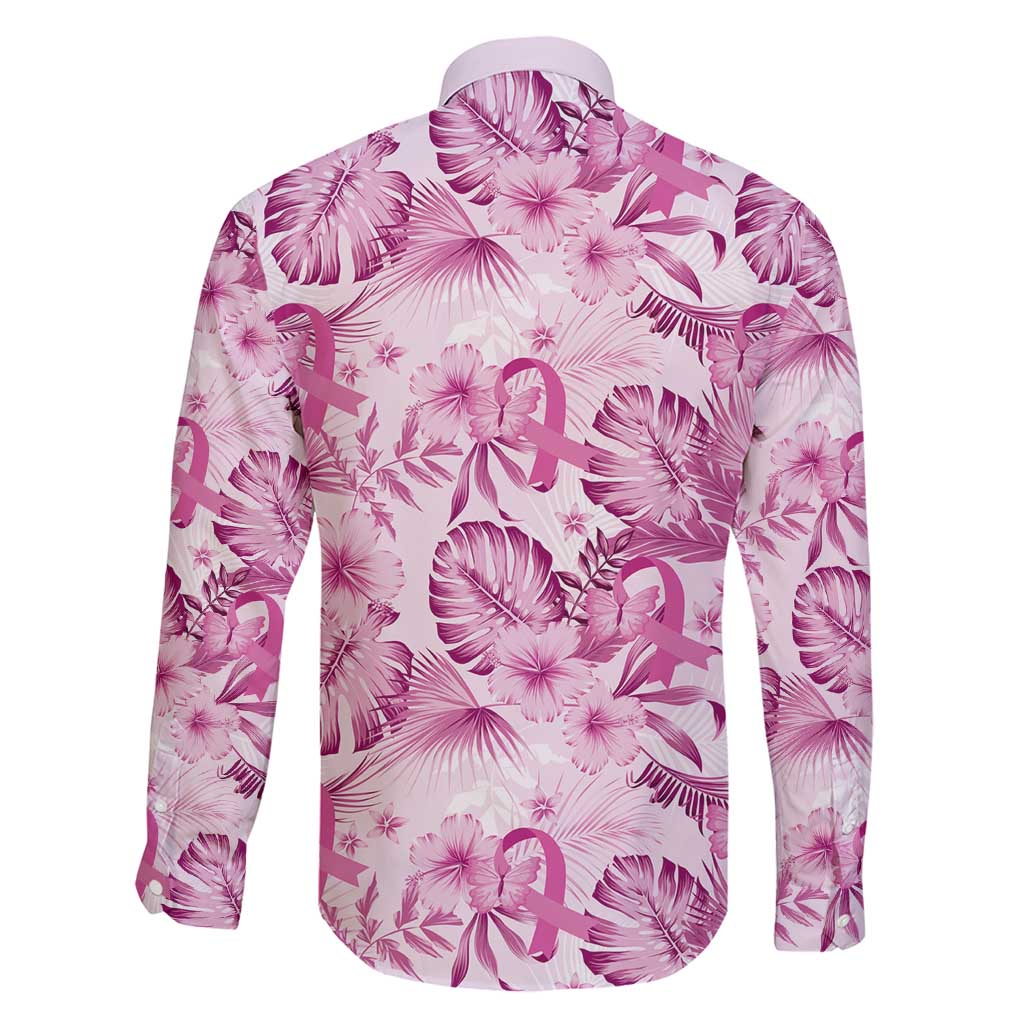 Pink Ribbon Hibiscus Tropical Pattern Family Matching Short Sleeve Bodycon Dress and Hawaiian Shirt Breast Cancer LT01 - Polynesian Pride