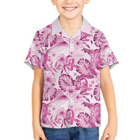 Pink Ribbon Hibiscus Tropical Pattern Family Matching Short Sleeve Bodycon Dress and Hawaiian Shirt Breast Cancer LT01 Son's Shirt Pink - Polynesian Pride