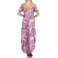 Pink Ribbon Hibiscus Tropical Pattern Family Matching Summer Maxi Dress and Hawaiian Shirt Breast Cancer