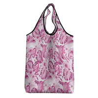 Pink Ribbon Hibiscus Tropical Pattern Grocery Bag Breast Cancer