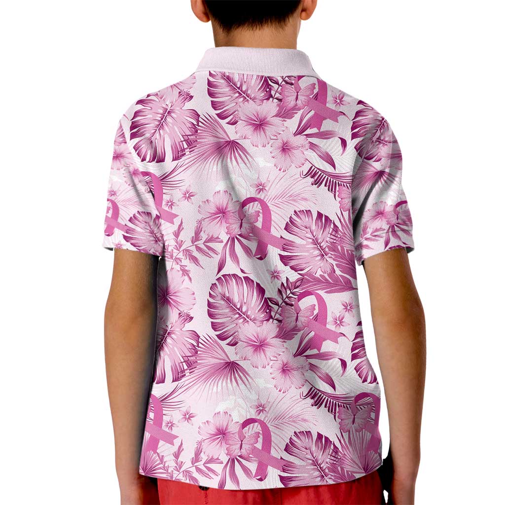Pink Ribbon Hibiscus Tropical Pattern Kid Polo Shirt Breast Cancer