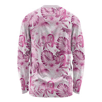 Pink Ribbon Hibiscus Tropical Pattern Long Sleeve Shirt Breast Cancer