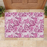 Pink Ribbon Hibiscus Tropical Pattern Rubber Doormat Breast Cancer