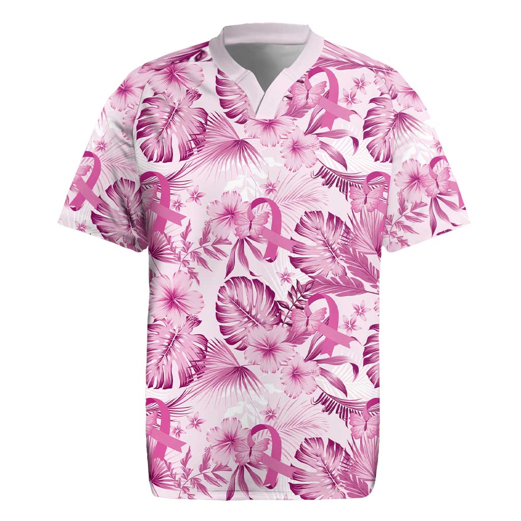 Pink Ribbon Hibiscus Tropical Pattern Rugby Jersey Breast Cancer