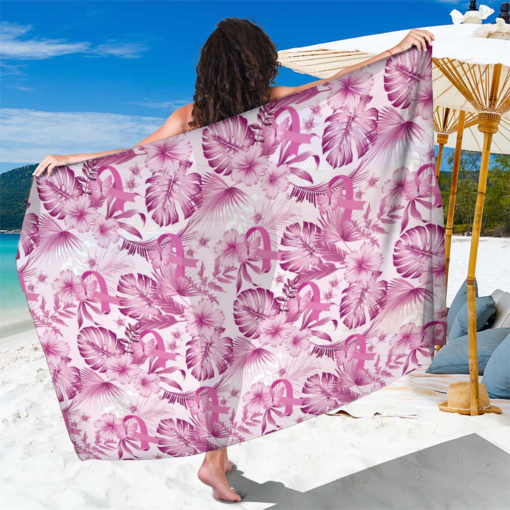 Pink Ribbon Hibiscus Tropical Pattern Sarong Breast Cancer