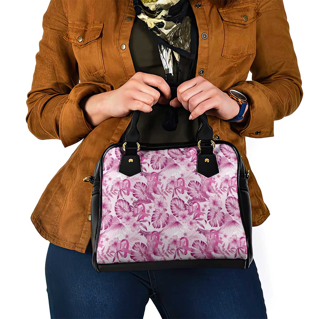 Pink Ribbon Hibiscus Tropical Pattern Shoulder Handbag Breast Cancer