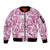 Pink Ribbon Hibiscus Tropical Pattern Sleeve Zip Bomber Jacket Breast Cancer