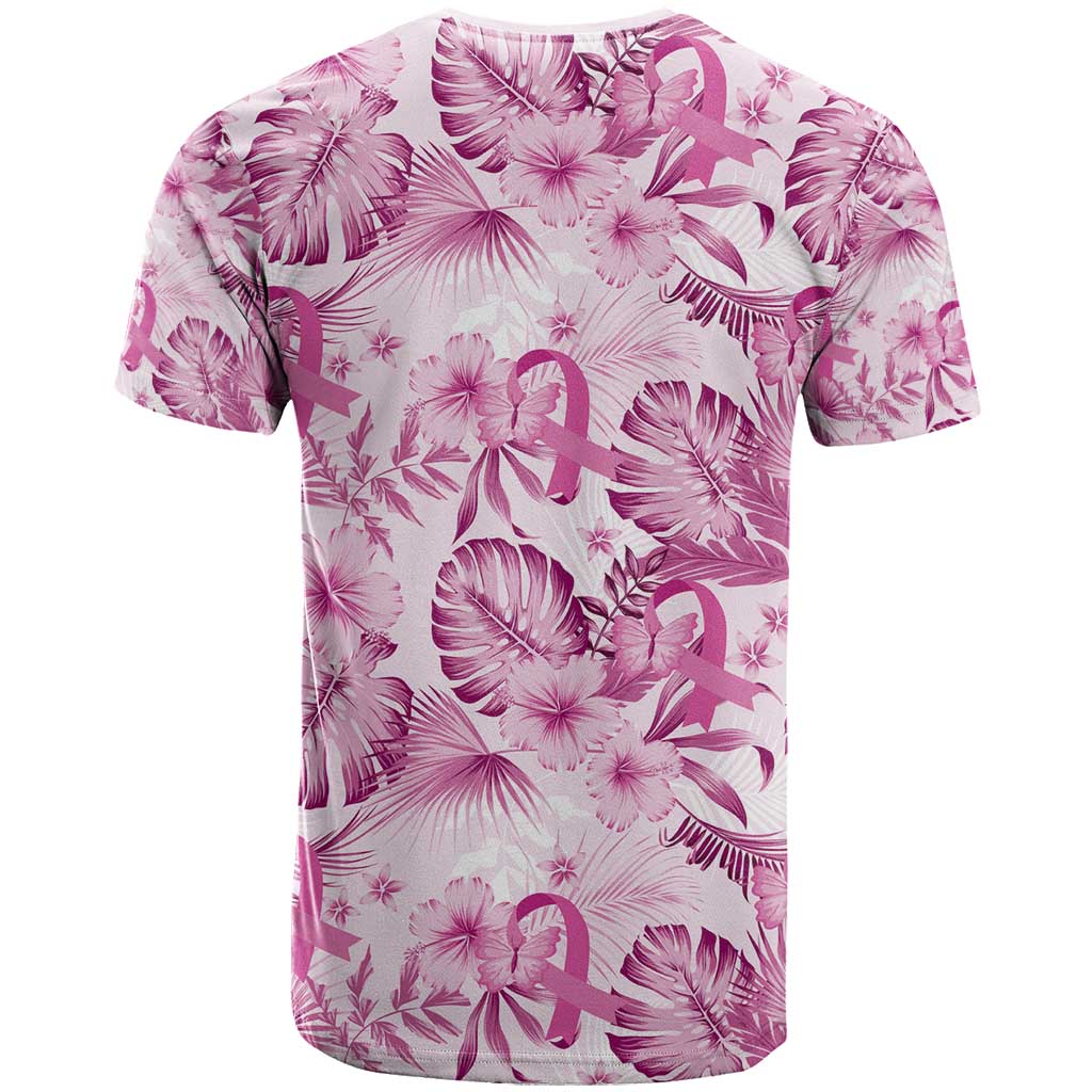 Pink Ribbon Hibiscus Tropical Pattern T Shirt Breast Cancer