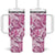 Pink Ribbon Hibiscus Tropical Pattern Tumbler With Handle Breast Cancer