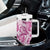 Pink Ribbon Hibiscus Tropical Pattern Tumbler With Handle Breast Cancer