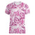 Pink Ribbon Hibiscus Tropical Pattern Women V-Neck T-Shirt Breast Cancer