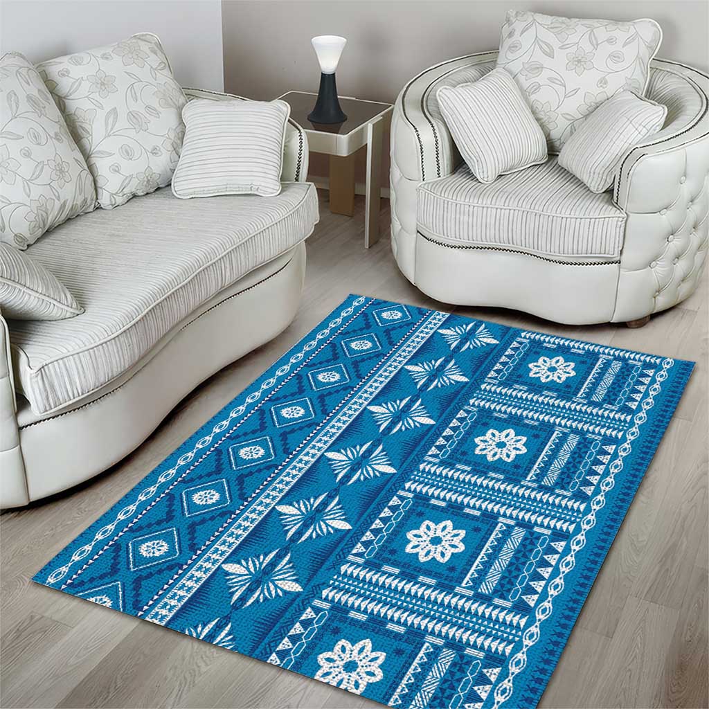 Fiji Masi All Blue Area Rug Tapa Pattern - Polynesian Pride