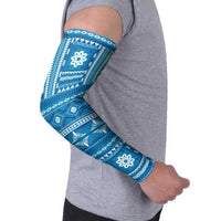 Fiji Masi All Blue Arm Sleeves Tapa Pattern - Polynesian Pride