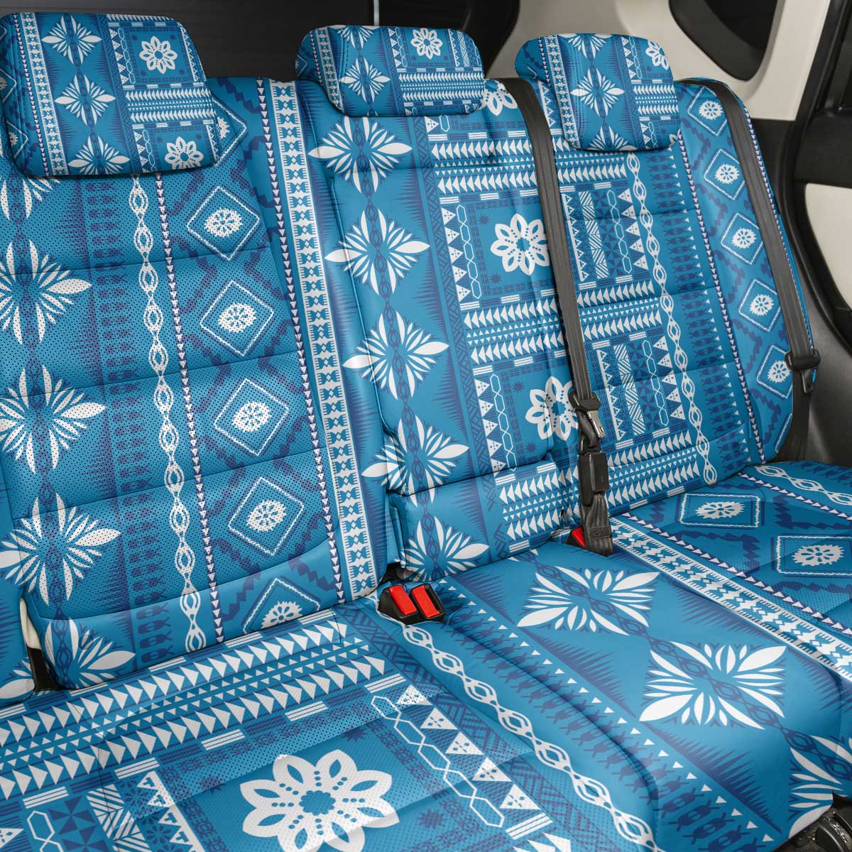 Fiji Masi All Blue Back Car Seat Cover Tapa Pattern - Polynesian Pride