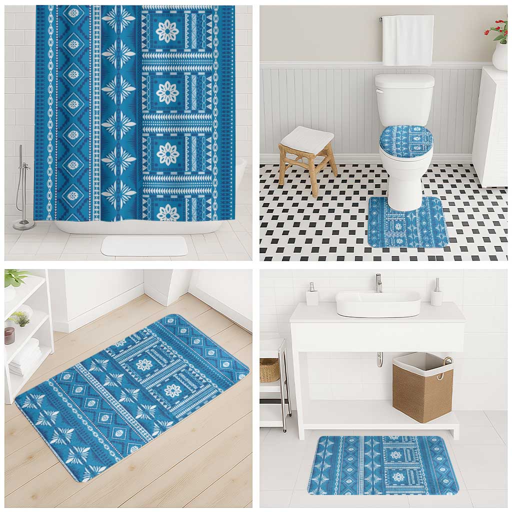 Fiji Masi All Blue Bathroom Set Tapa Pattern - Polynesian Pride