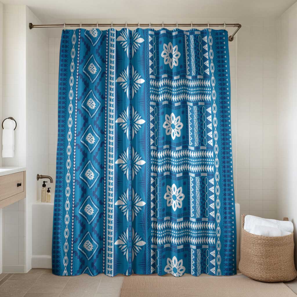 Fiji Masi All Blue Bathroom Set Tapa Pattern - Polynesian Pride