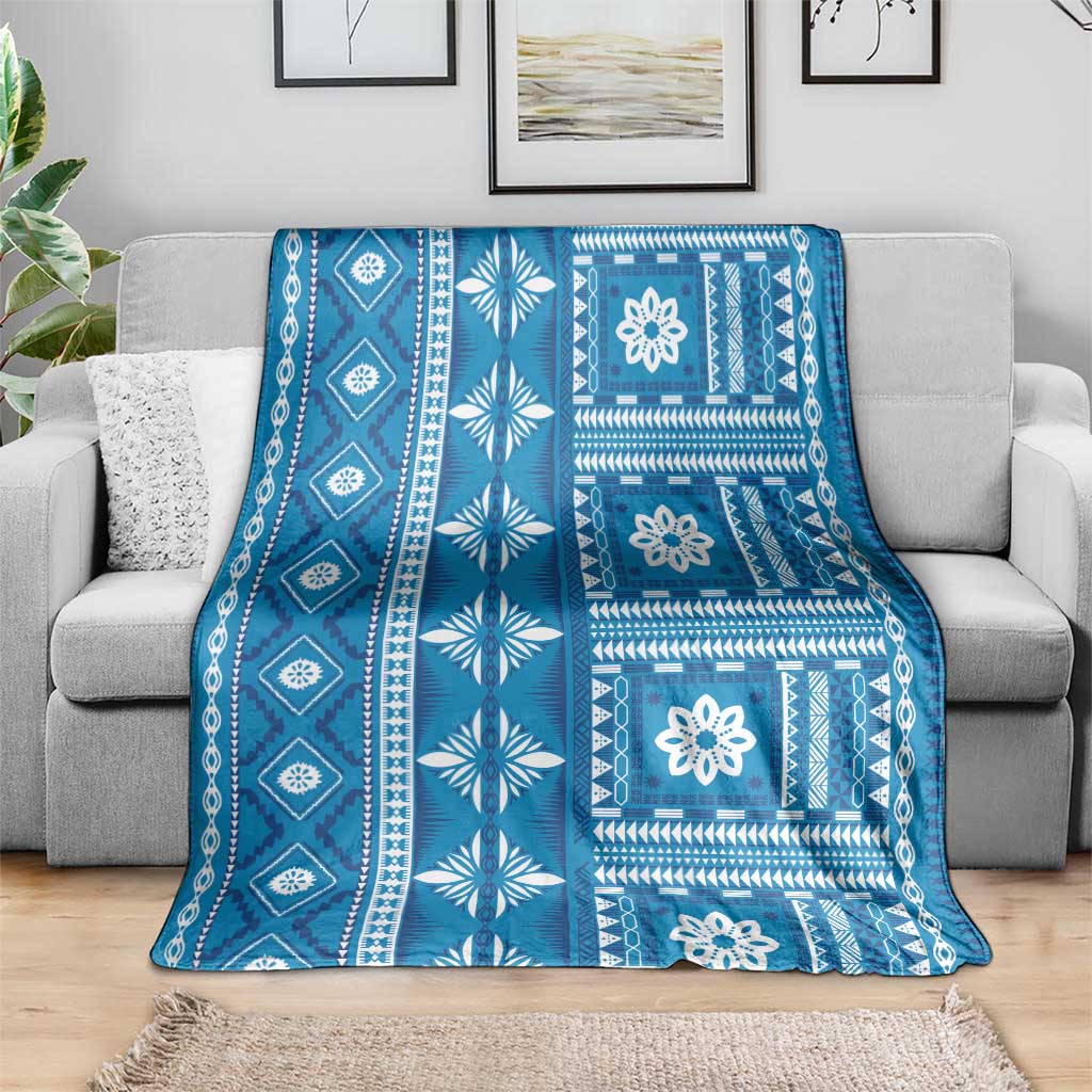 Fiji Masi All Blue Blanket Tapa Pattern - Polynesian Pride