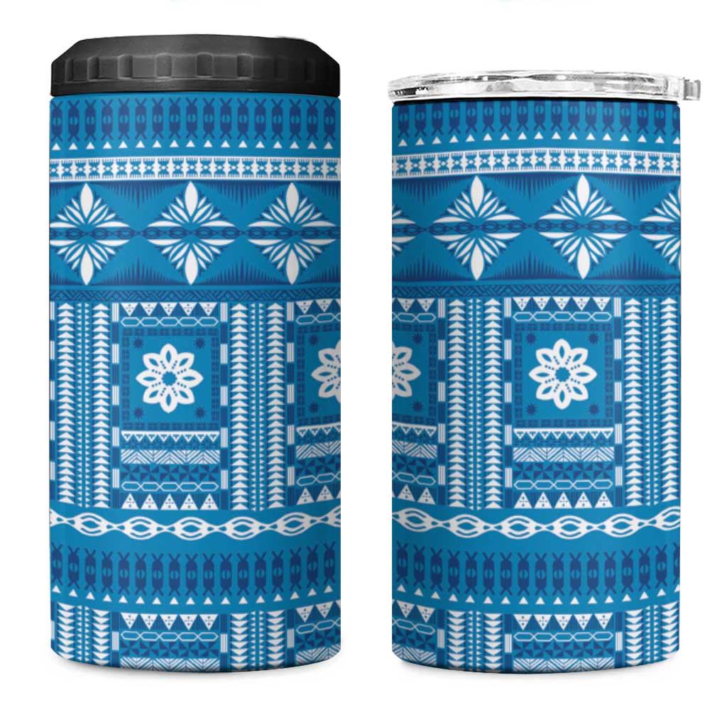 Fiji Masi All Blue 4 in 1 Can Cooler Tumbler Tapa Pattern - Polynesian Pride