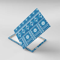 Fiji Masi All Blue Canvas Wall Art Tapa Pattern - Polynesian Pride