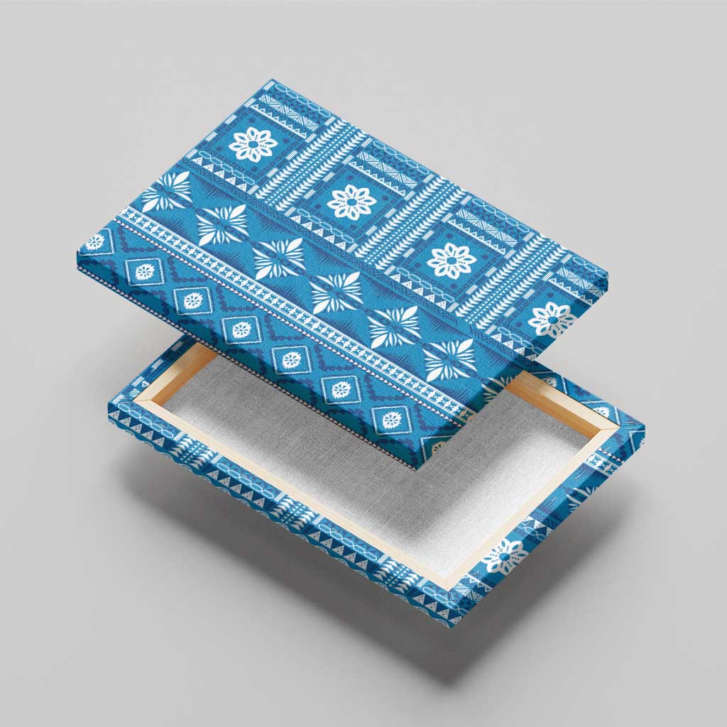 Fiji Masi All Blue Canvas Wall Art Tapa Pattern - Polynesian Pride