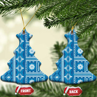 Fiji Masi All Blue Ceramic Ornament Tapa Pattern - Polynesian Pride