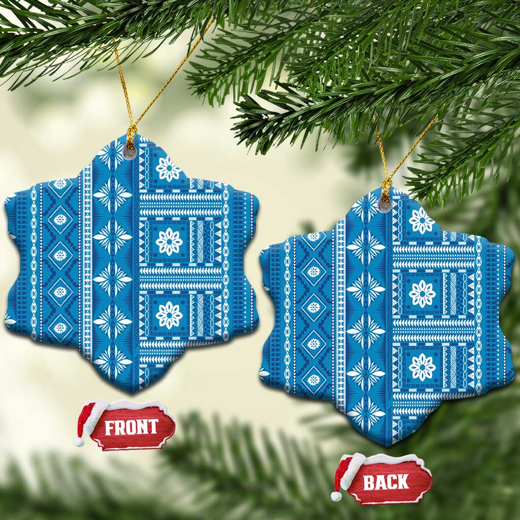 Fiji Masi All Blue Ceramic Ornament Tapa Pattern - Polynesian Pride