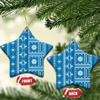 Fiji Masi All Blue Ceramic Ornament Tapa Pattern - Polynesian Pride