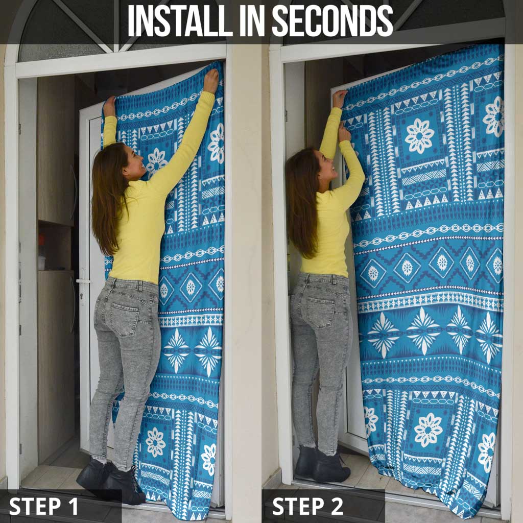 Fiji Masi All Blue Door Cover Tapa Pattern - Polynesian Pride