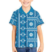 Fiji Masi All Blue Family Matching Long Sleeve Bodycon Dress and Hawaiian Shirt Tapa Pattern - Polynesian Pride