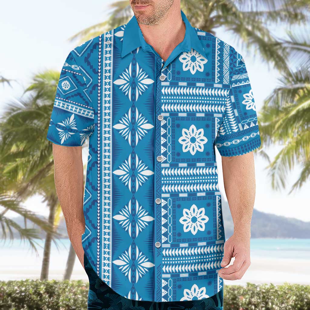 Fiji Masi All Blue Hawaiian Shirt Tapa Pattern - Polynesian Pride