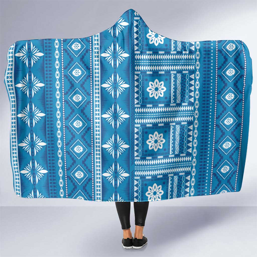 Fiji Masi All Blue Hooded Blanket Tapa Pattern - Polynesian Pride