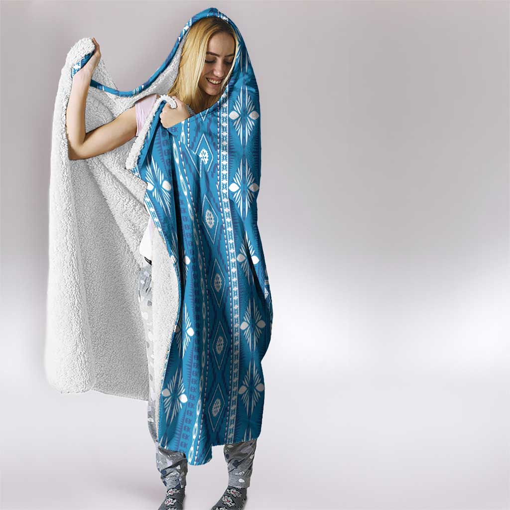 Fiji Masi All Blue Hooded Blanket Tapa Pattern - Polynesian Pride