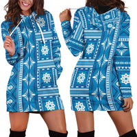 Fiji Masi All Blue Hoodie Dress Tapa Pattern - Polynesian Pride