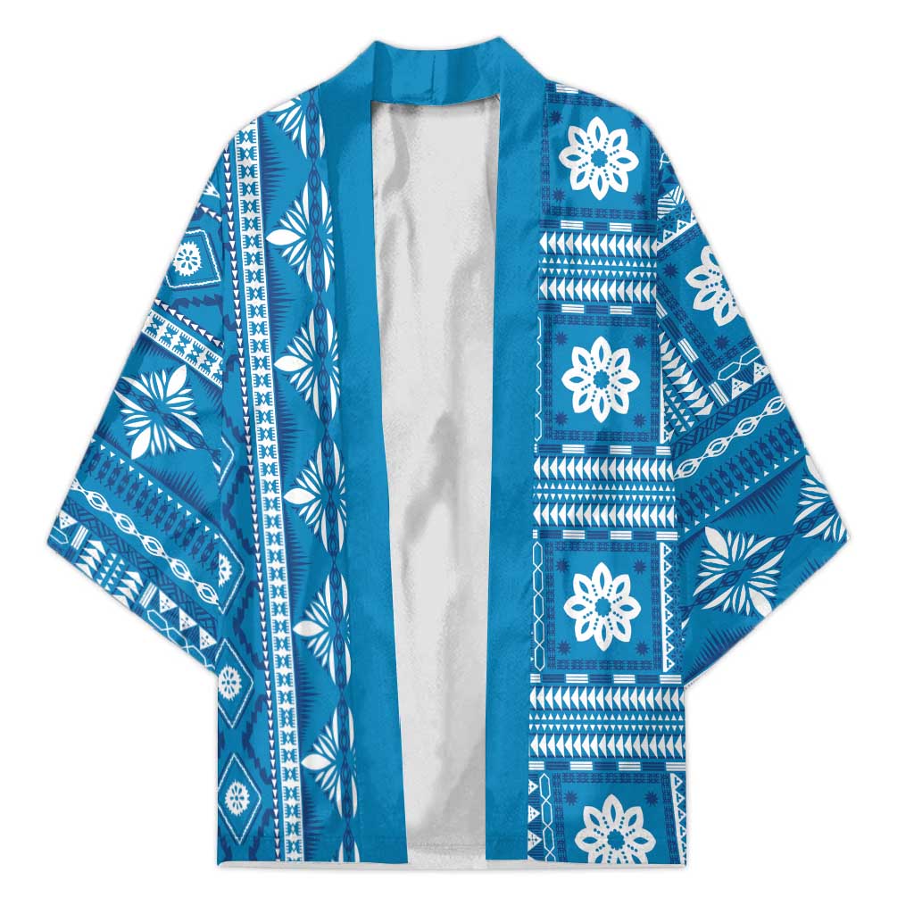 Fiji Masi All Blue Kimono Tapa Pattern - Polynesian Pride