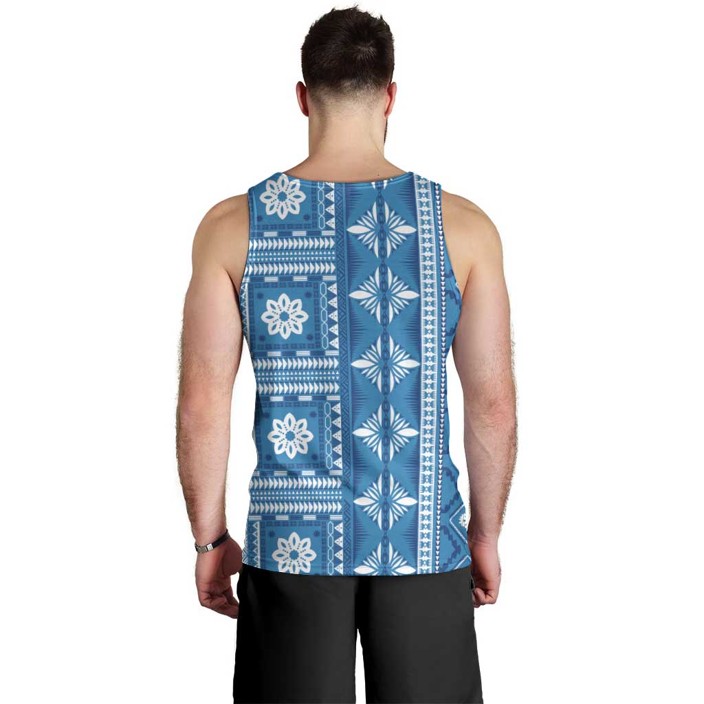 Fiji Masi All Blue Men Tank Top Tapa Pattern - Polynesian Pride