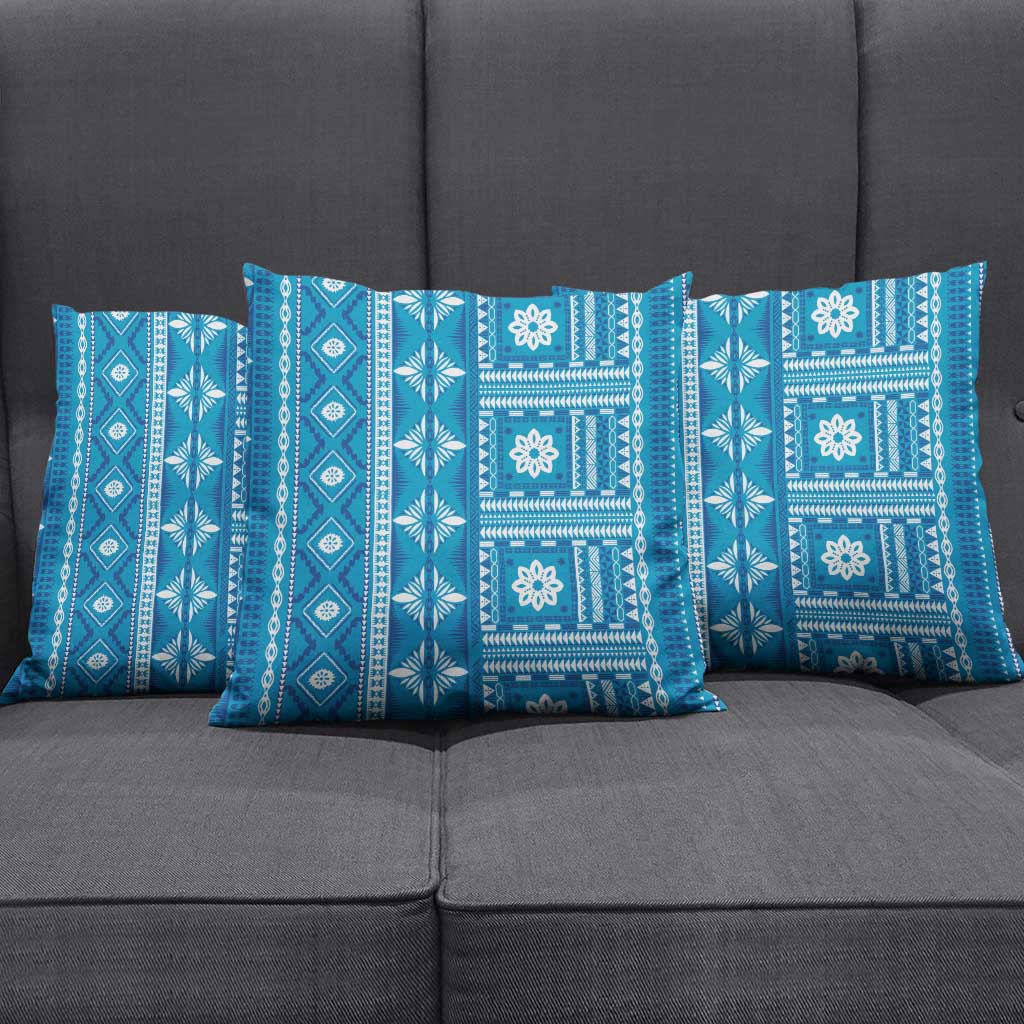 Fiji Masi All Blue Pillow Cover Tapa Pattern - Polynesian Pride