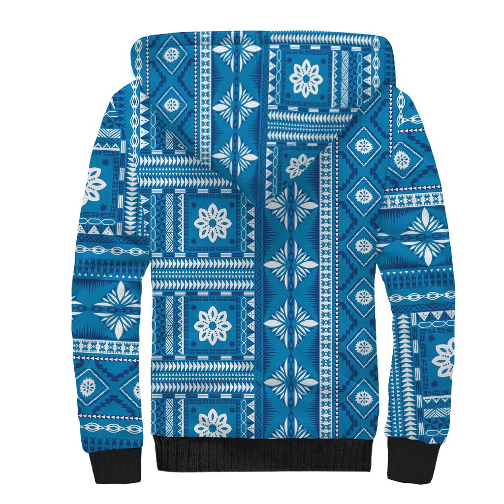 Fiji Masi All Blue Sherpa Hoodie Tapa Pattern - Polynesian Pride