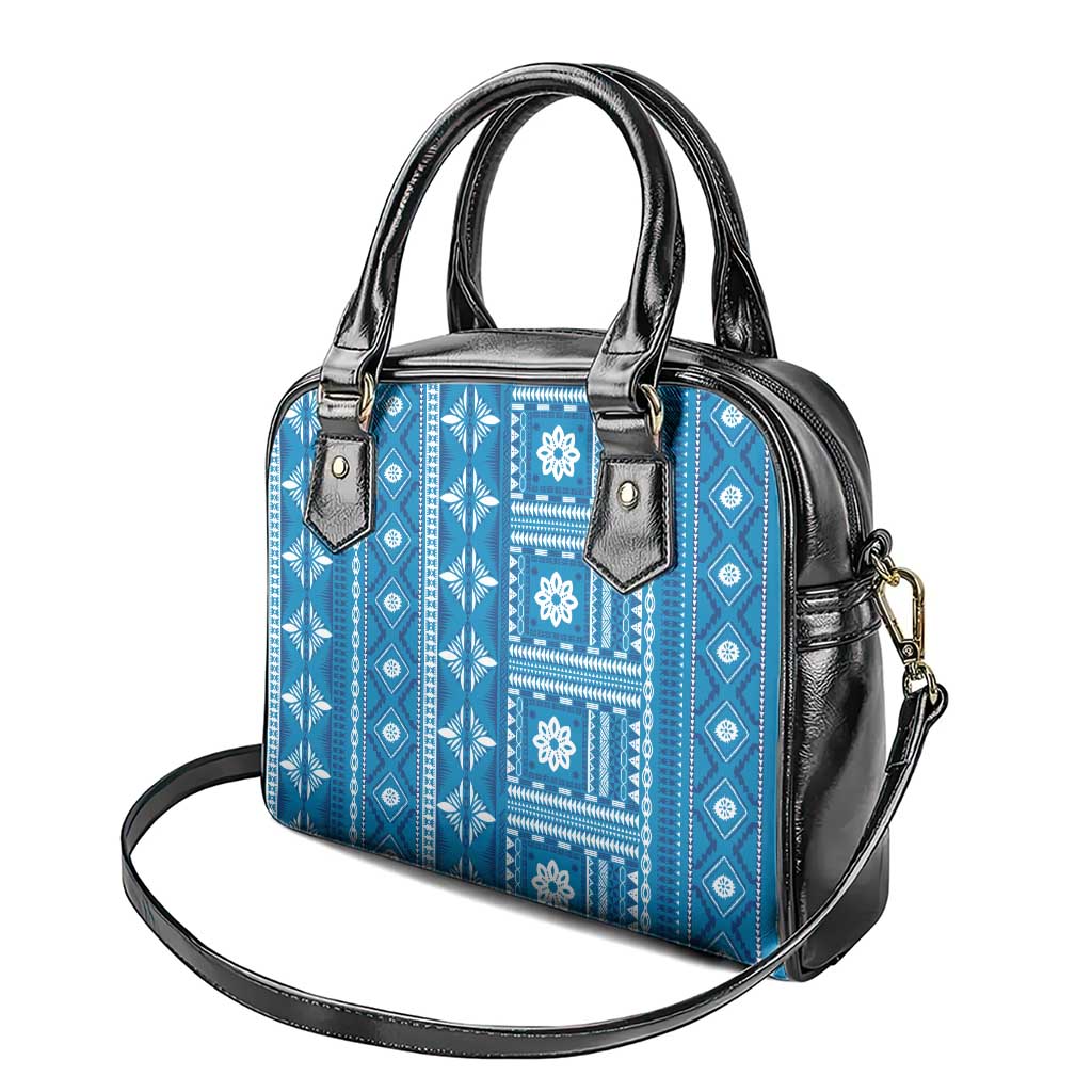 Fiji Masi All Blue Shoulder Handbag Tapa Pattern - Polynesian Pride