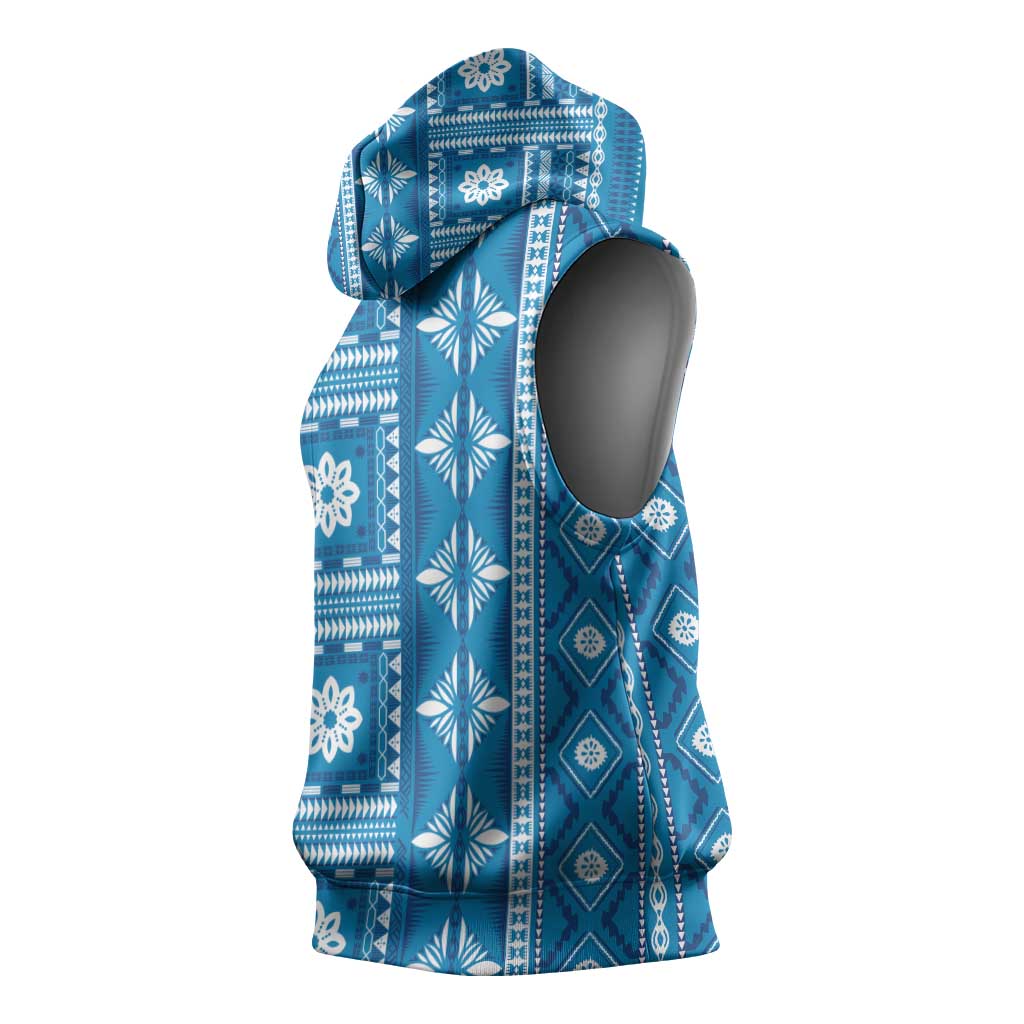 Fiji Masi All Blue Sleeveless Hoodie Tapa Pattern - Polynesian Pride