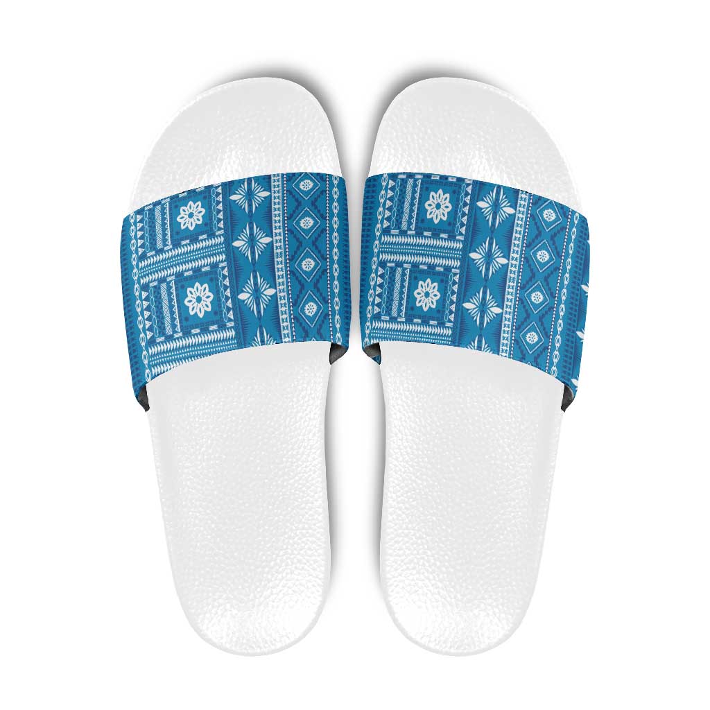 Fiji Masi All Blue Slide Sandals Tapa Pattern - Polynesian Pride